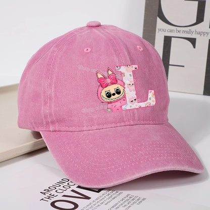 Labubu Baseball Cap for Women New Cute Labubu Letter A-Z Sun Hat Outdoor Sport Travel Sunbonnet Adult Fashion Headgear Gift