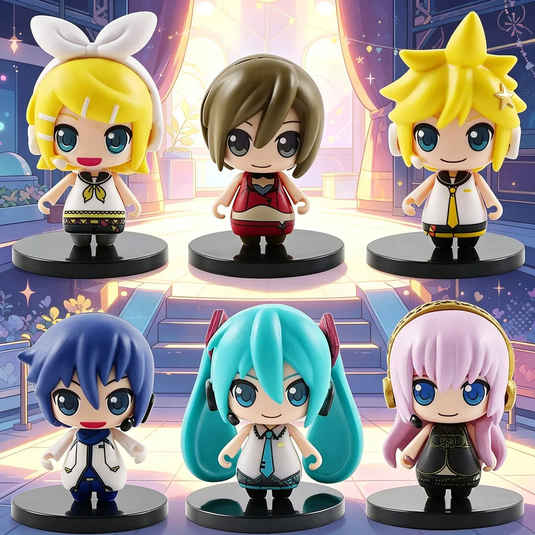 Anime Q Version Figurines – Kagamine Rin, MEIKO, Kagamine Len, KAITO, Hatsune Miku, Megurine Luka | Collectible Set