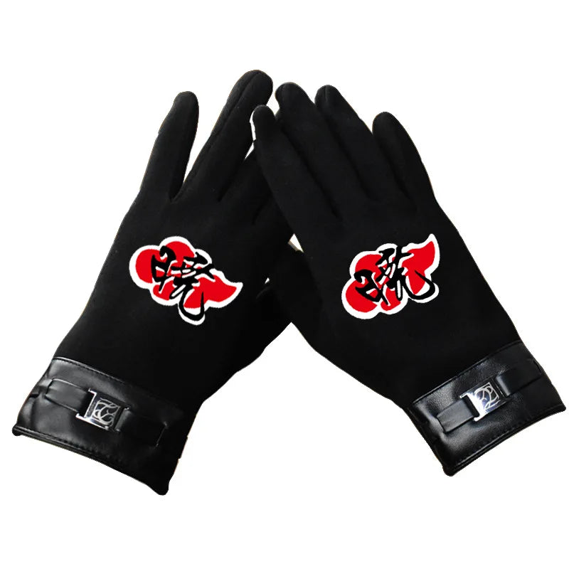 Anime Naruto Slayer Red Cloud Warm Gloves for Women Men Kids Winter Warm Fleece Full Wrap Cotton Touch Screen Gloves Toys Gifts