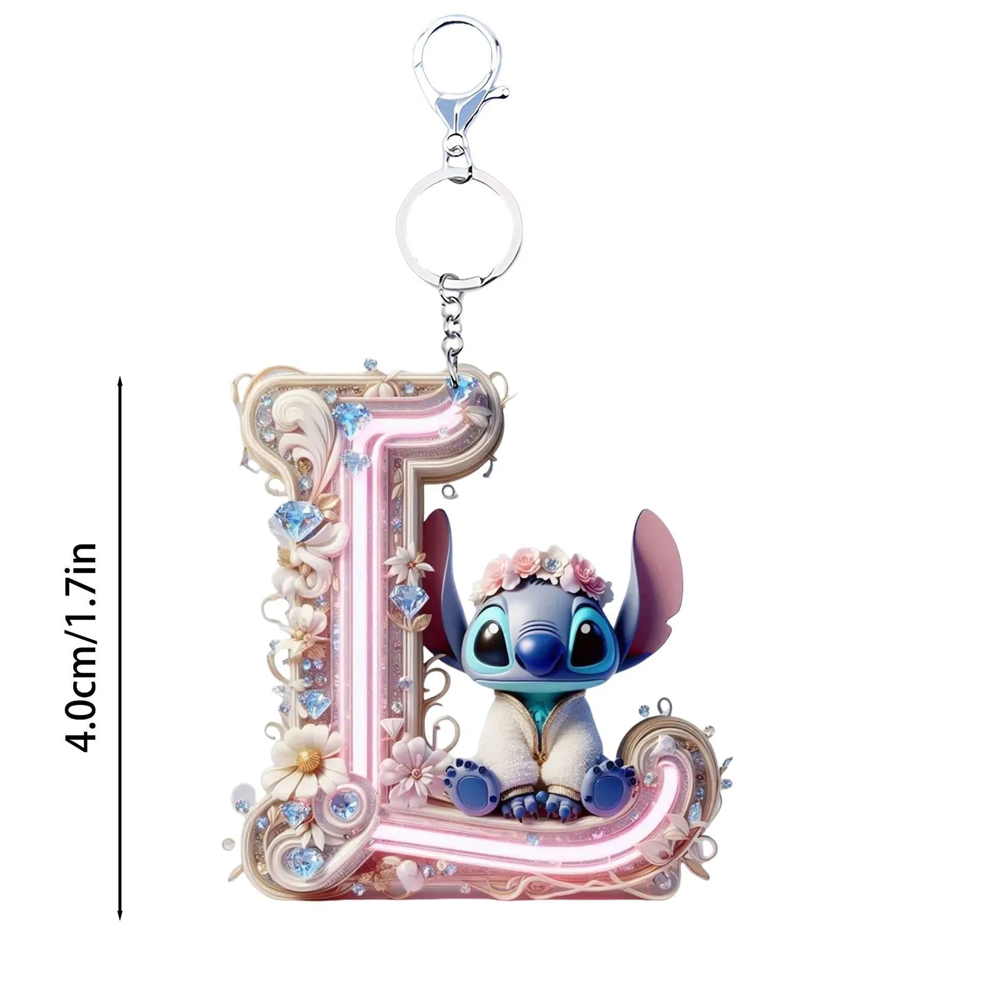 Acrylic flat 2D Stitch 26 English letters Pendant Keychain Rearview Mirror Pendant Birthday Cake Ornament Gift Animation