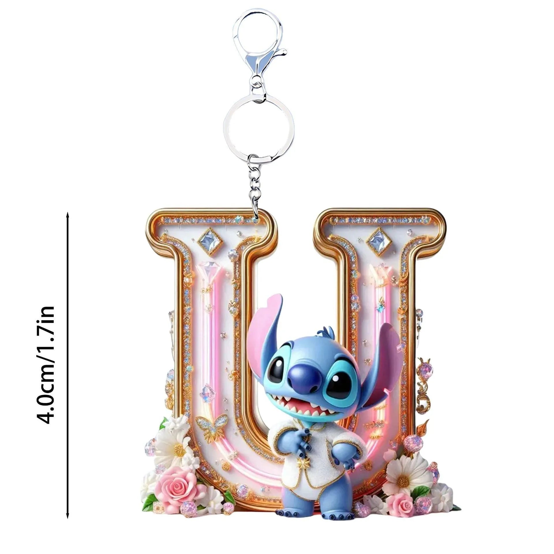 Acrylic flat 2D Stitch 26 English letters Pendant Keychain Rearview Mirror Pendant Birthday Cake Ornament Gift Animation