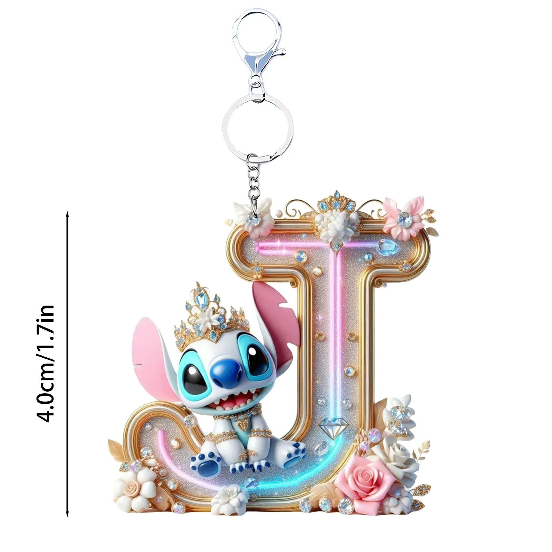 Acrylic flat 2D Stitch 26 English letters Pendant Keychain Rearview Mirror Pendant Birthday Cake Ornament Gift Animation
