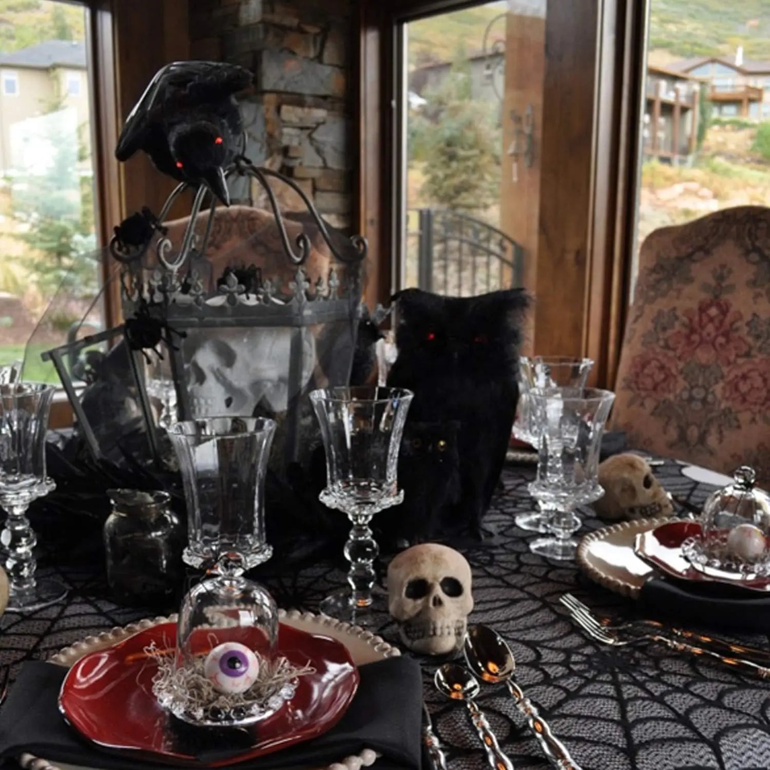 Halloween Lace Table Runner Black Spider Web Tablecloth Fireplace Cover Mantel Halloween Decoration 2024 Home Party Cloth Cover