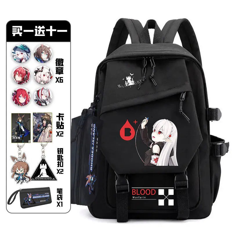 Arknights Backpack with Pain Pack Badge Set Anime Bag Teenagers Schoolbag Students Book Travel Bag Girl Boy Cosplay