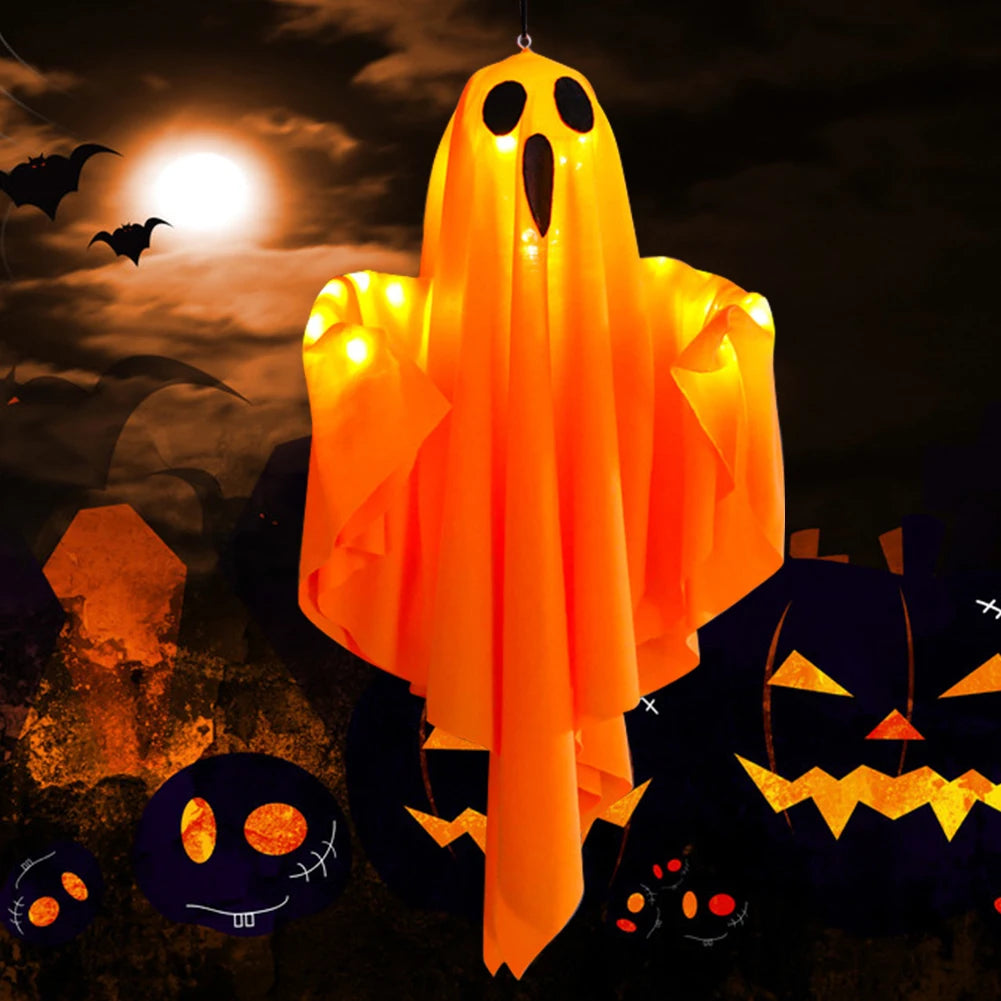 Halloween Glowing White Ghost LED Hanging Ghosts Horror Props with Fairy Light Indoor Outdoor Haunted House Halloween Decoration