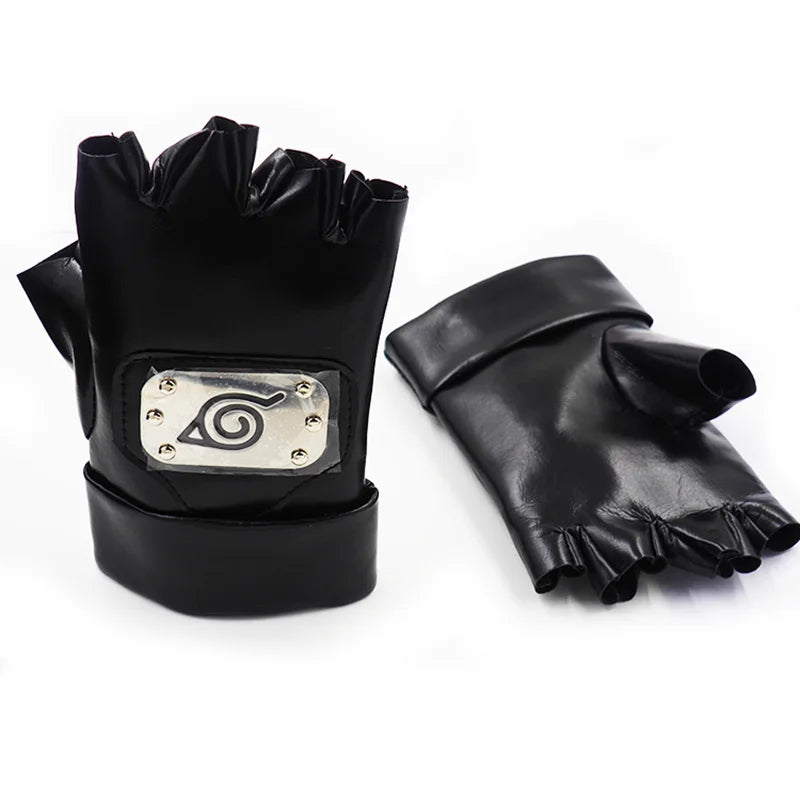 Anime Naruto PU Gloves Cartoons Kakashi Action Figures Cosplay Props Model Half Gloves Finger Toys for Adult Children Gifts
