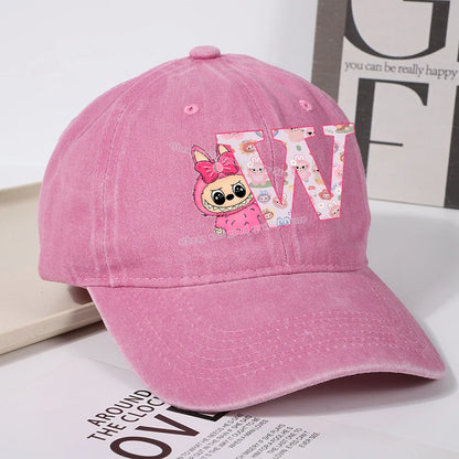 Labubu Baseball Cap for Women New Cute Labubu Letter A-Z Sun Hat Outdoor Sport Travel Sunbonnet Adult Fashion Headgear Gift