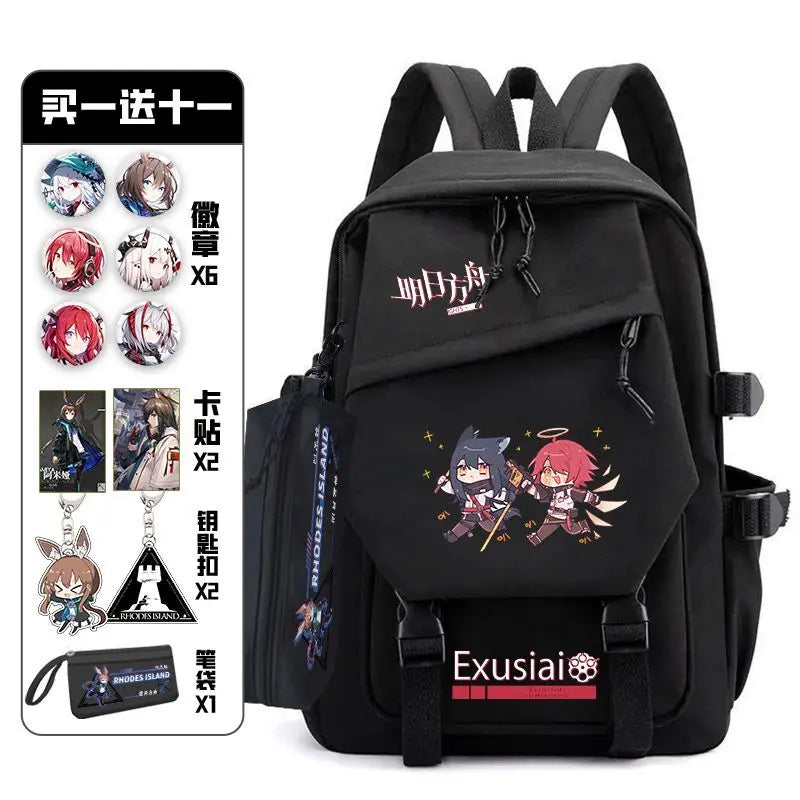 Arknights Backpack with Pain Pack Badge Set Anime Bag Teenagers Schoolbag Students Book Travel Bag Girl Boy Cosplay