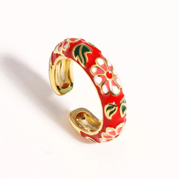 Vintage Colorful Enamel Flower Rings Trendy Geometric Female Minimalist Flower For Ladies Wedding Party Engagement Jewelry Gift