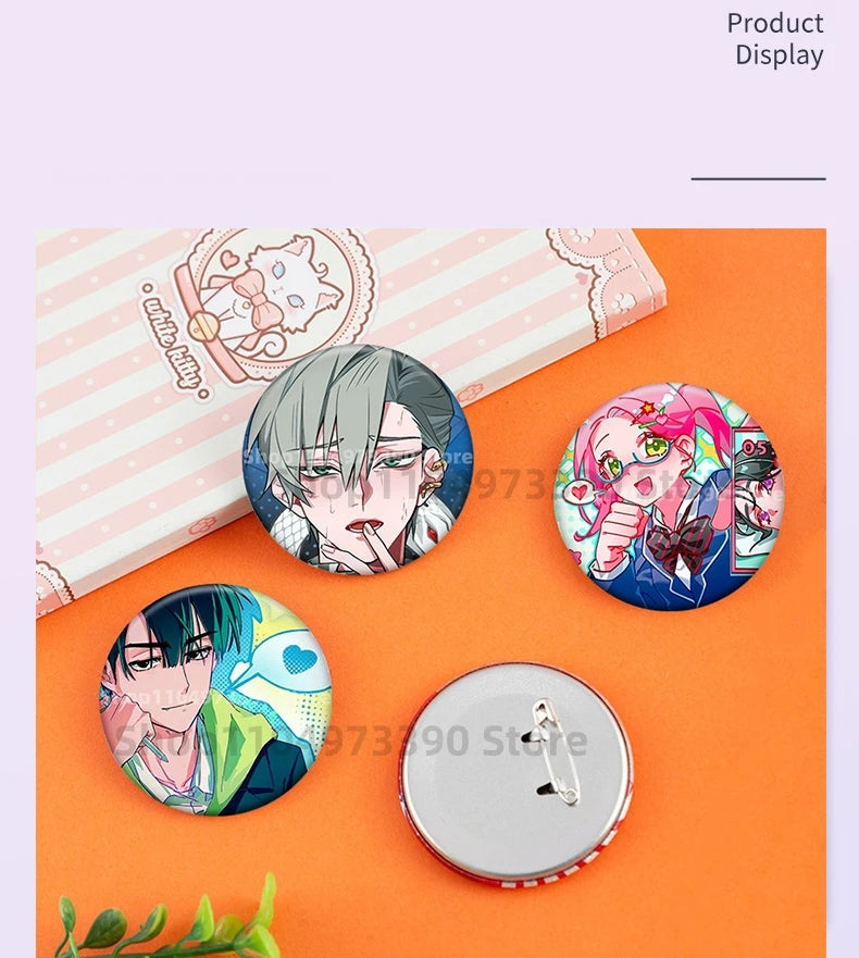 Anime Game Identity V Badge Michiko Hastur Fiona Gilman Joseph Desaulniers Round Button Pins for Schoolbag Cosplay Brooch Gift