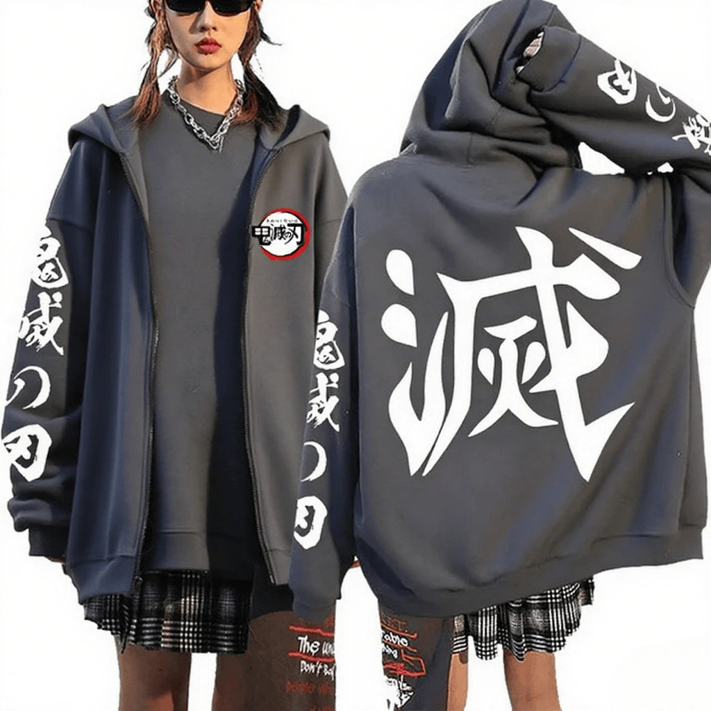Demon Slayer Anime Zipper Hoodie Y2K Clothing Printed Pattern Anime Hoodie