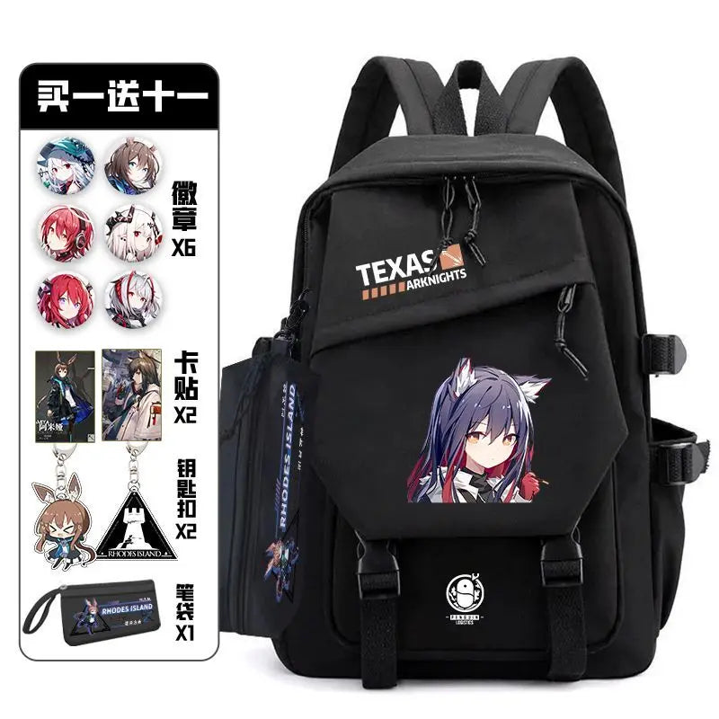 Arknights Backpack with Pain Pack Badge Set Anime Bag Teenagers Schoolbag Students Book Travel Bag Girl Boy Cosplay