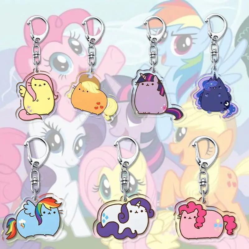1pcs My Little Pony Keychain acrylic Pendant Anime Keyring Cartoon Decorative Pendants