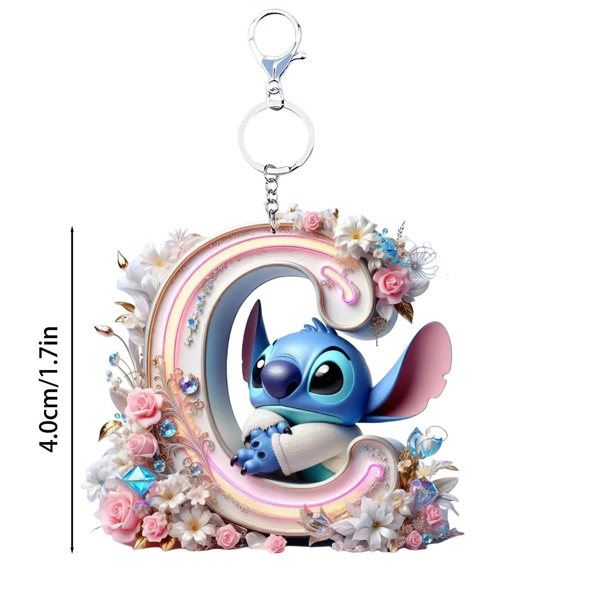Acrylic flat 2D Stitch 26 English letters Pendant Keychain Rearview Mirror Pendant Birthday Cake Ornament Gift Animation
