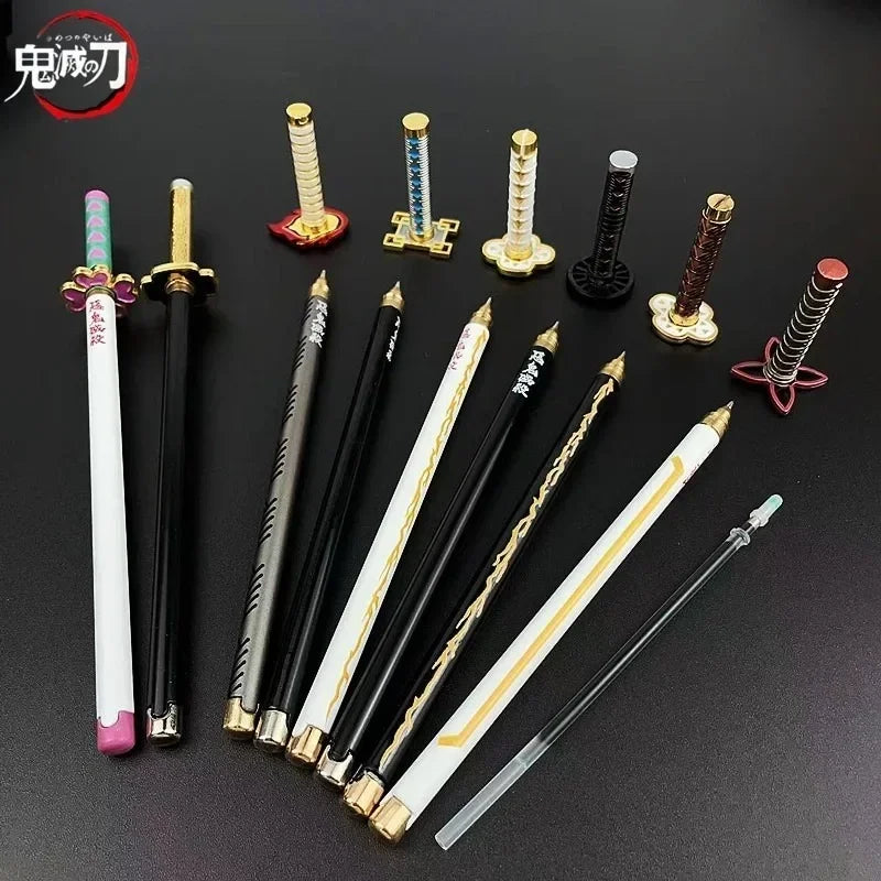 New 17 Styles Japan Anime Demon Slayer Model Gel Pen 0.5mm Black Refill Cosplay Prop Kid Student Gift SlayerWeapon Sword