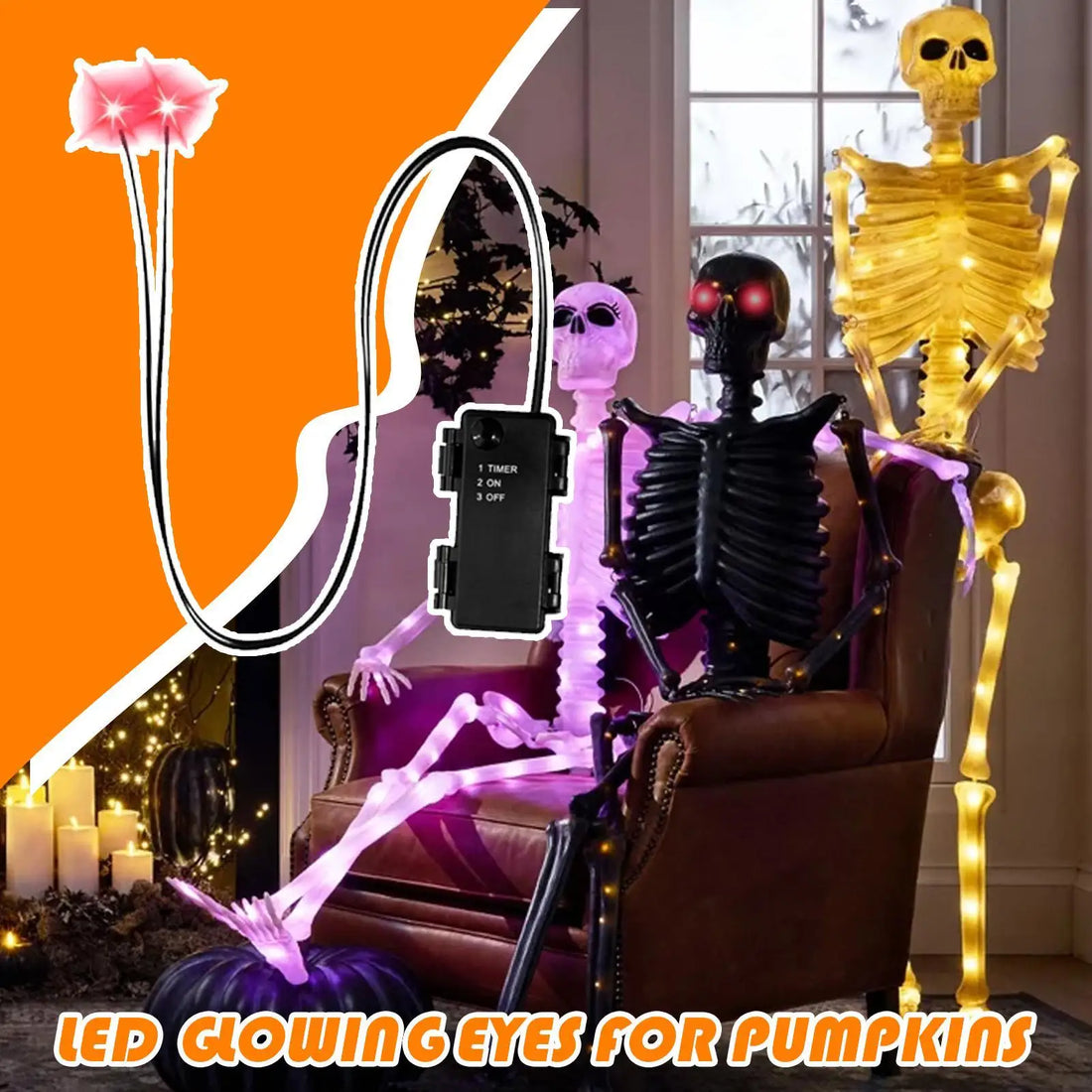 Glowing Eyes Halloween Decor with Timer LED Light Up Props for Skulls Pumpkins Tombstones Masks Halloween Party Decorations