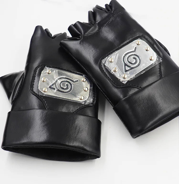 Anime Naruto PU Gloves Cartoons Kakashi Action Figures Cosplay Props Model Half Gloves Finger Toys for Adult Children Gifts