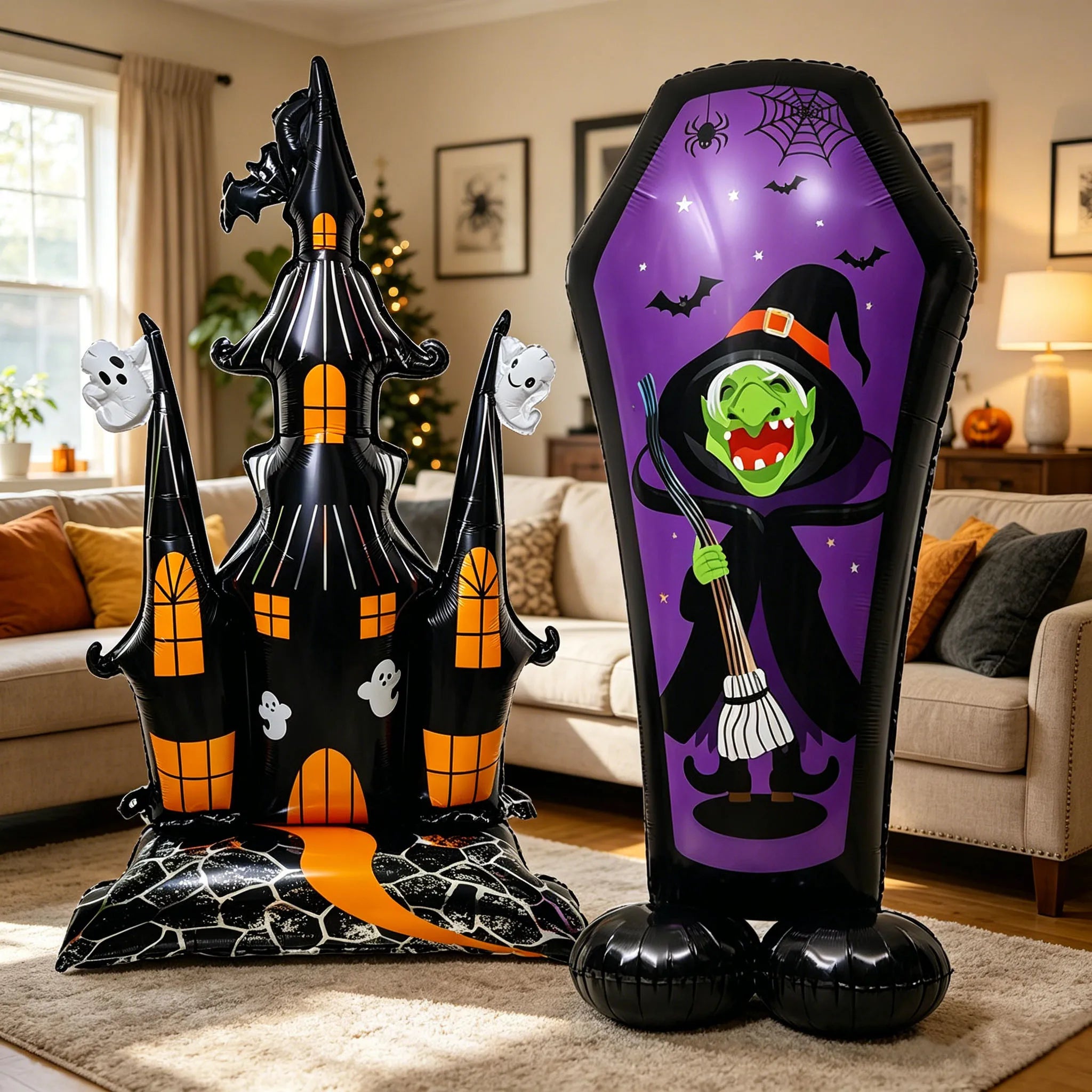 Large Halloween Standing Foil Balloons Haunted House Castle Skull Coffin Witch Mylar Balloon Halloween Party Decoration Balloon