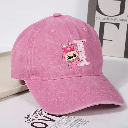 Labubu Baseball Cap for Women New Cute Labubu Letter A-Z Sun Hat Outdoor Sport Travel Sunbonnet Adult Fashion Headgear Gift