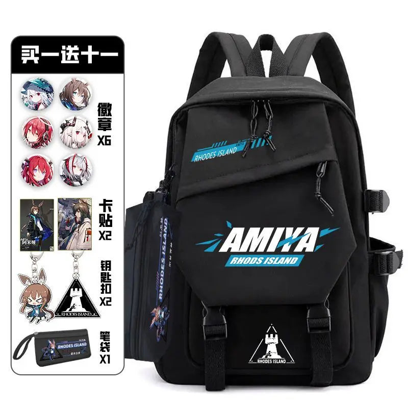 Arknights Backpack with Pain Pack Badge Set Anime Bag Teenagers Schoolbag Students Book Travel Bag Girl Boy Cosplay