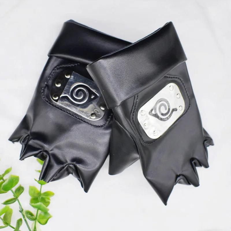 Anime Naruto PU Gloves Cartoons Kakashi Action Figures Cosplay Props Model Half Gloves Finger Toys for Adult Children Gifts