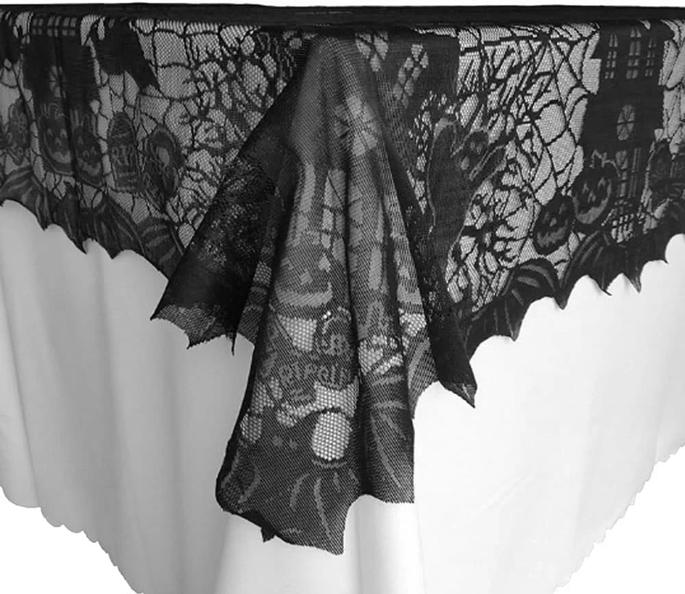 Halloween Lace Table Runner Black Spider Web Tablecloth Fireplace Cover Mantel Halloween Decoration 2024 Home Party Cloth Cover