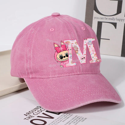 Labubu Baseball Cap for Women New Cute Labubu Letter A-Z Sun Hat Outdoor Sport Travel Sunbonnet Adult Fashion Headgear Gift
