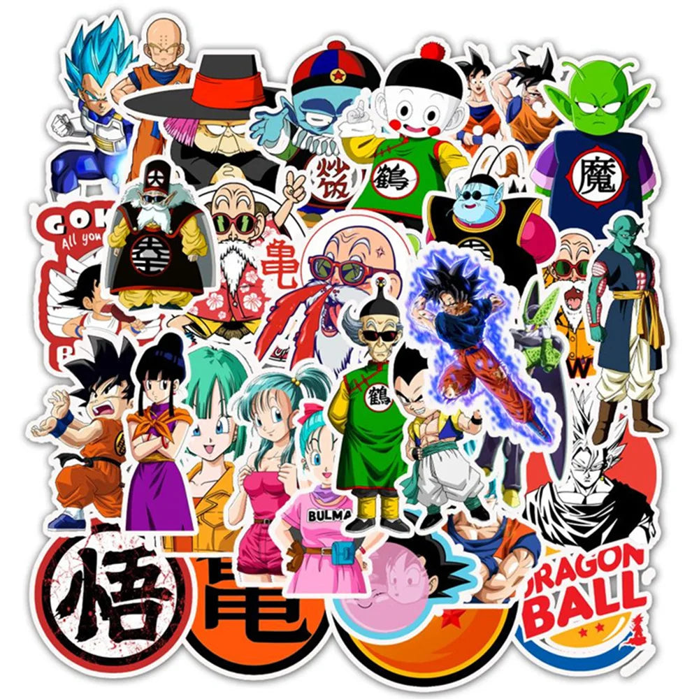 50/100pcs Cool Anime Dragon Ball Stickers for Kids Toys Son Goku Cartoon Decals DIY Skateboard Laptop Motorcycle Sticker Packs