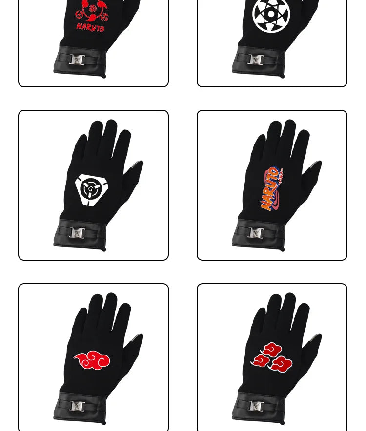 Anime Naruto Slayer Red Cloud Warm Gloves for Women Men Kids Winter Warm Fleece Full Wrap Cotton Touch Screen Gloves Toys Gifts