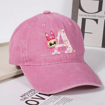Labubu Baseball Cap for Women New Cute Labubu Letter A-Z Sun Hat Outdoor Sport Travel Sunbonnet Adult Fashion Headgear Gift