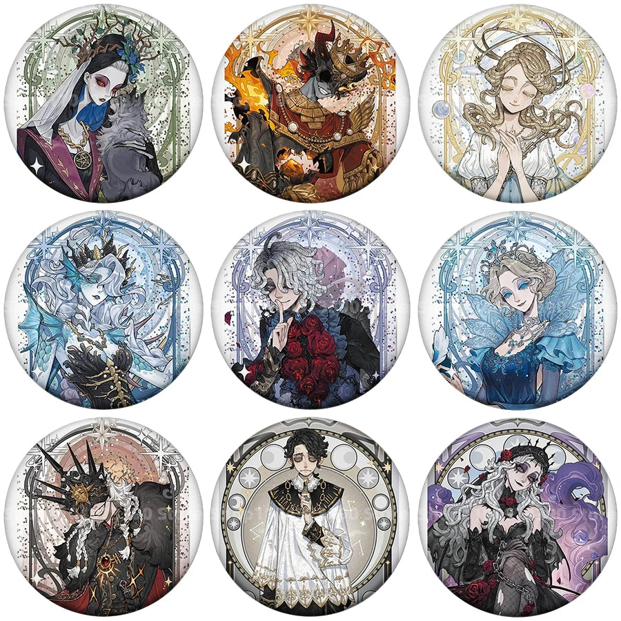 Anime Game Identity V Badge Michiko Hastur Fiona Gilman Joseph Desaulniers Round Button Pins for Schoolbag Cosplay Brooch Gift