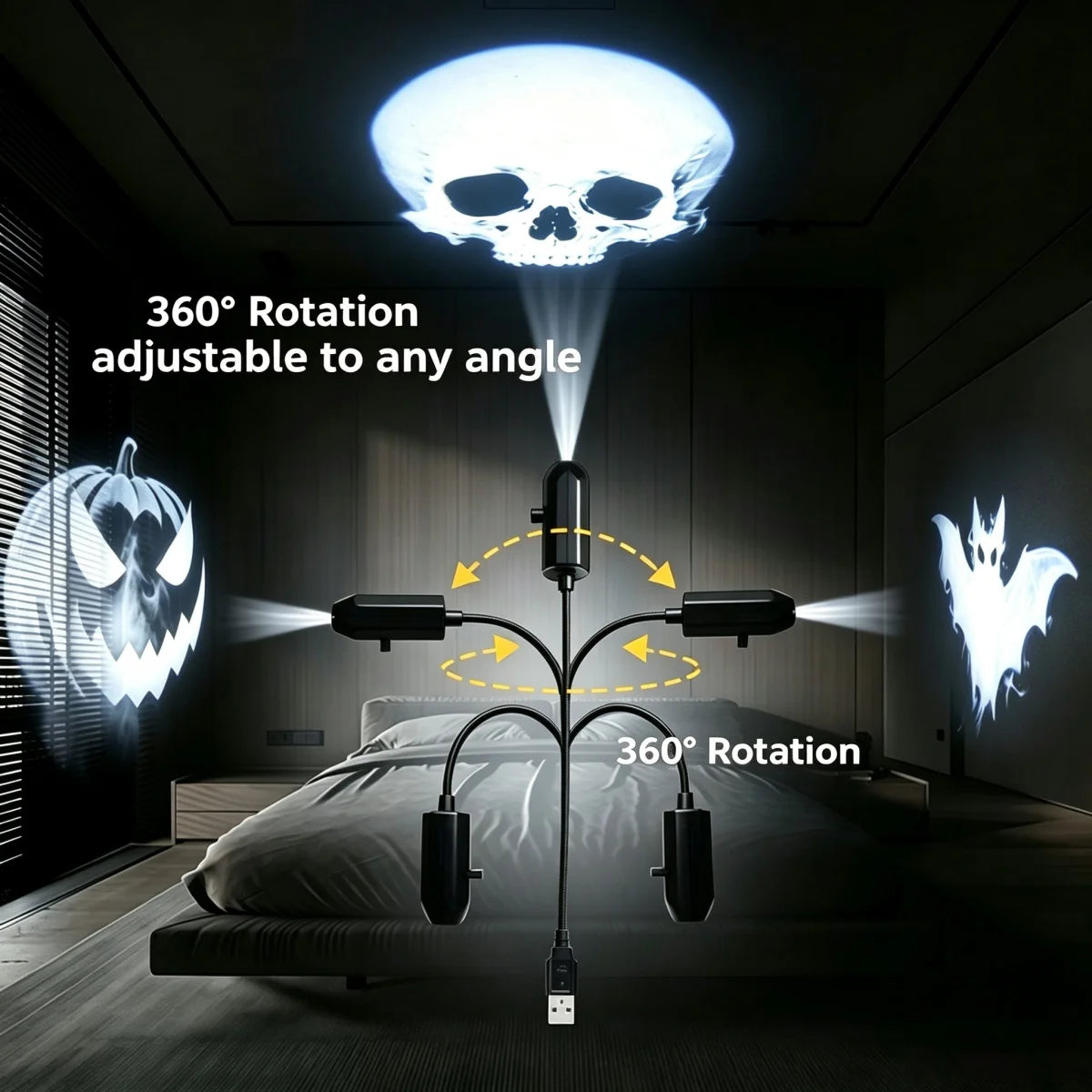 Halloween Led Projector Night Lights USB Plug and Play HD LED Projector Lights for Room Ceiling Window Halloween Decor Wall Lamp