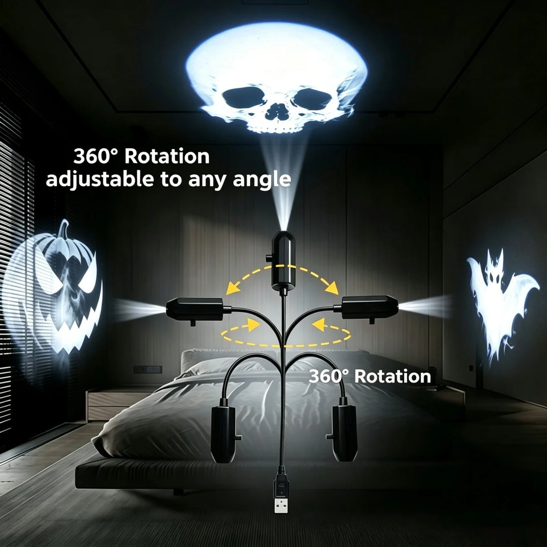 Halloween Led Projector Night Lights USB Plug and Play HD LED Projector Lights for Room Ceiling Window Halloween Decor Wall Lamp