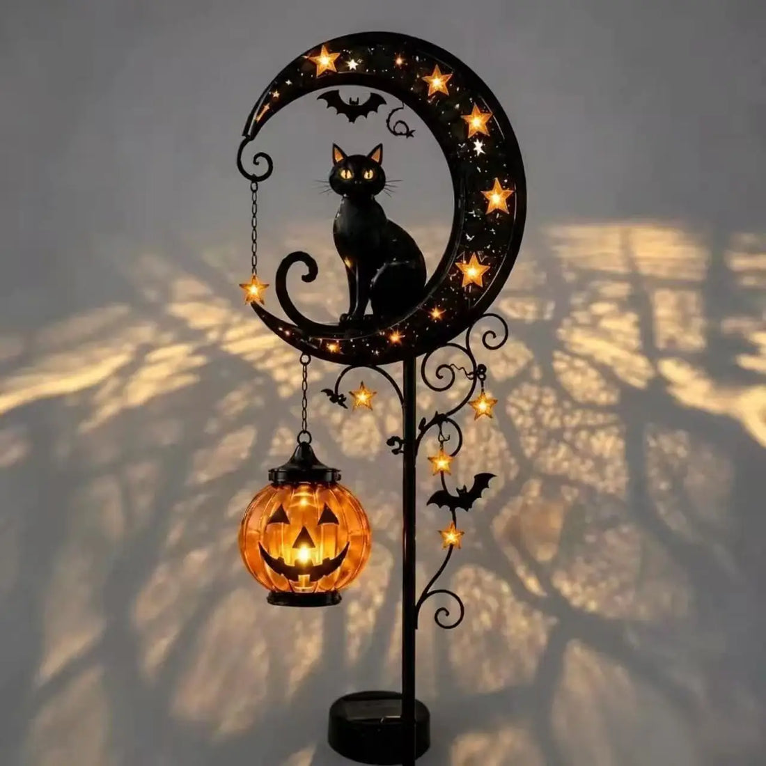 Garden Lamp Decoration Halloween Black Cat & Pumpkin Moon Garden Stake Light, Outdoor Waterproof Metal Pumpkin Stake Decor