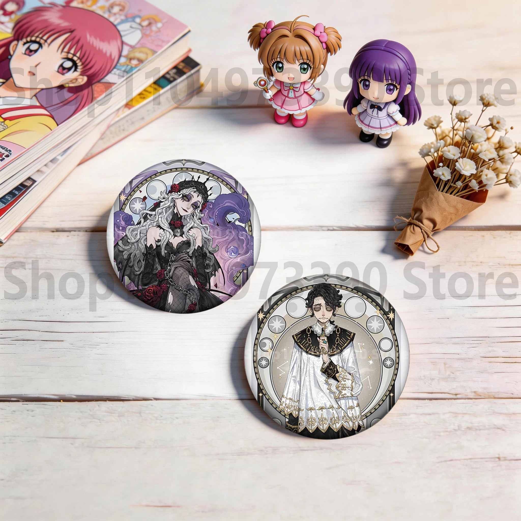 Anime Game Identity V Badge Michiko Hastur Fiona Gilman Joseph Desaulniers Round Button Pins for Schoolbag Cosplay Brooch Gift