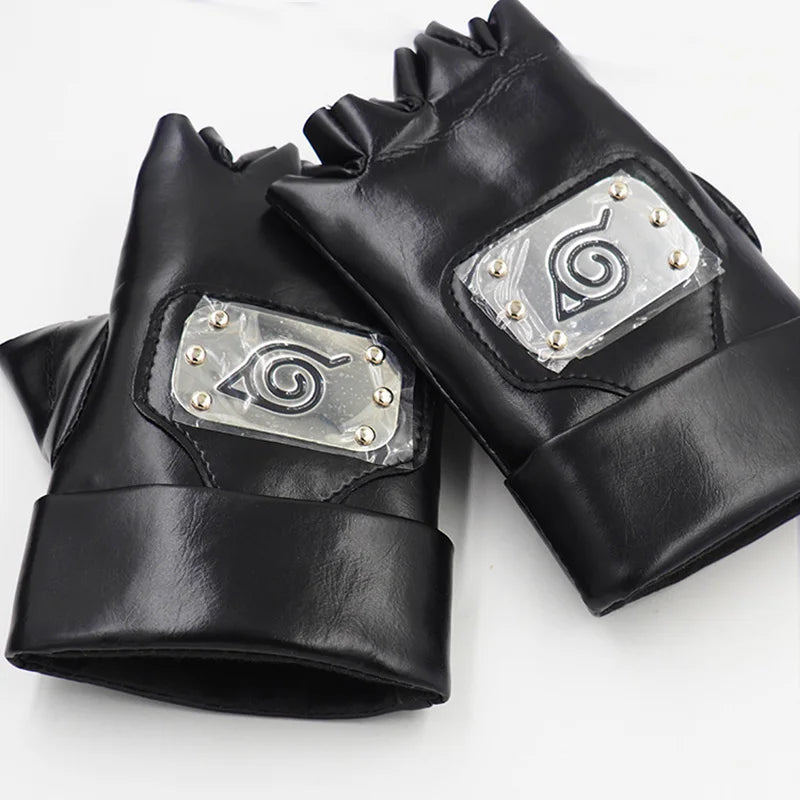 Anime Naruto PU Gloves Cartoons Kakashi Action Figures Cosplay Props Model Half Gloves Finger Toys for Adult Children Gifts