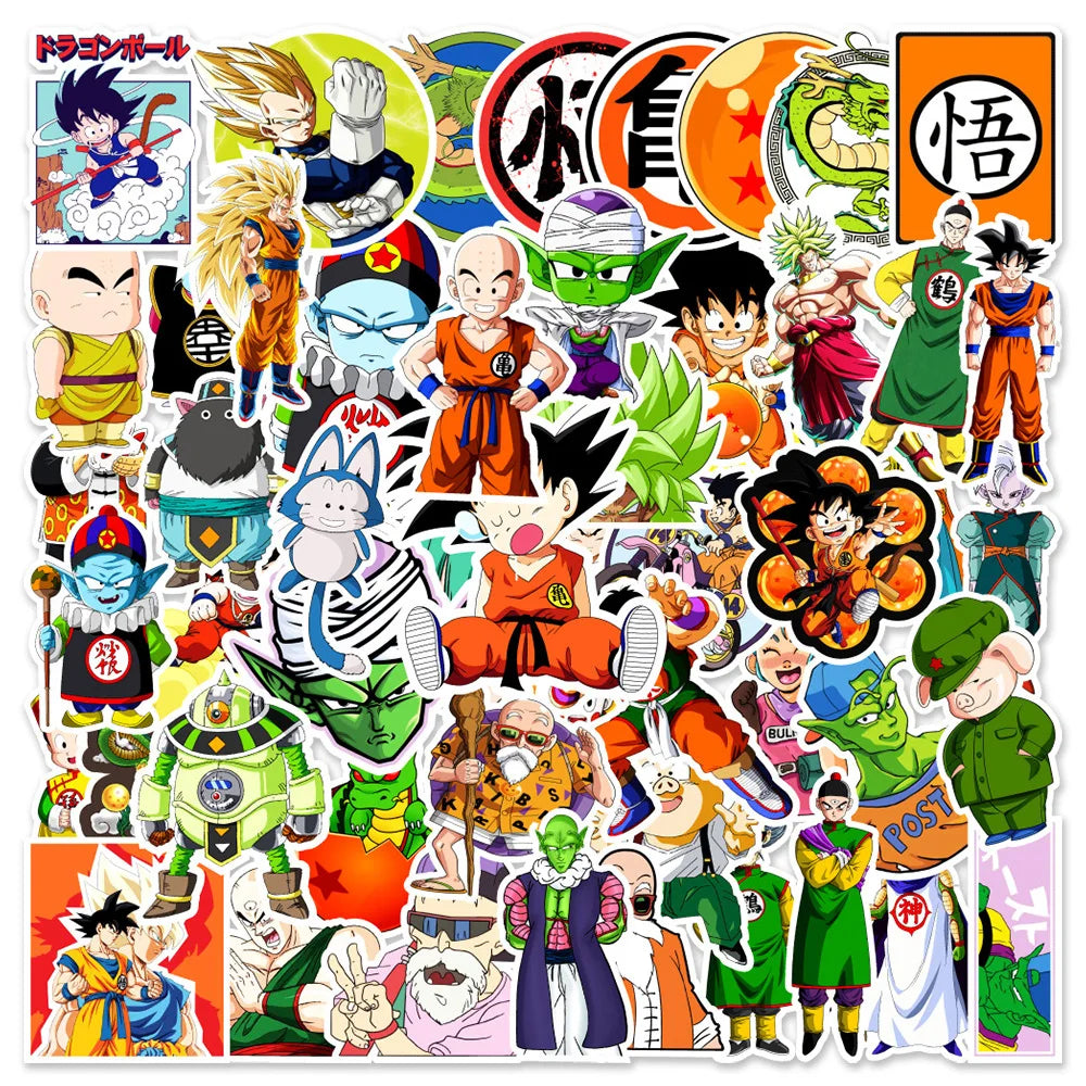 50/100pcs Cool Anime Dragon Ball Stickers for Kids Toys Son Goku Cartoon Decals DIY Skateboard Laptop Motorcycle Sticker Packs