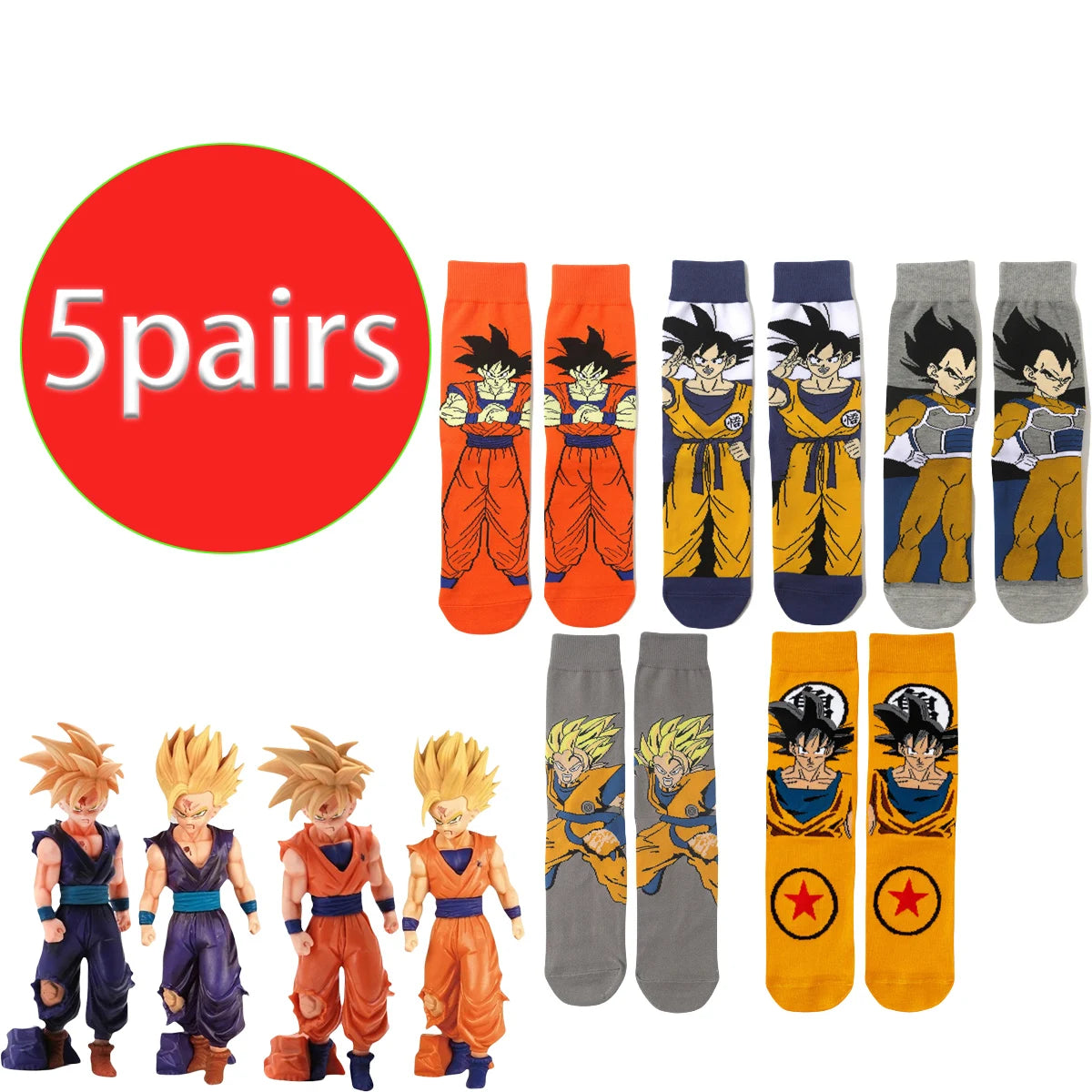 5 pairs of trendy anime socks, fun hip-hop style, high-quality neutral stockings, cosplay, men's and women's holiday gifts