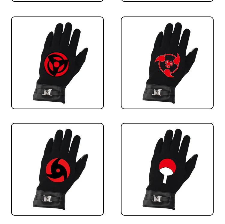 Anime Naruto Slayer Red Cloud Warm Gloves for Women Men Kids Winter Warm Fleece Full Wrap Cotton Touch Screen Gloves Toys Gifts