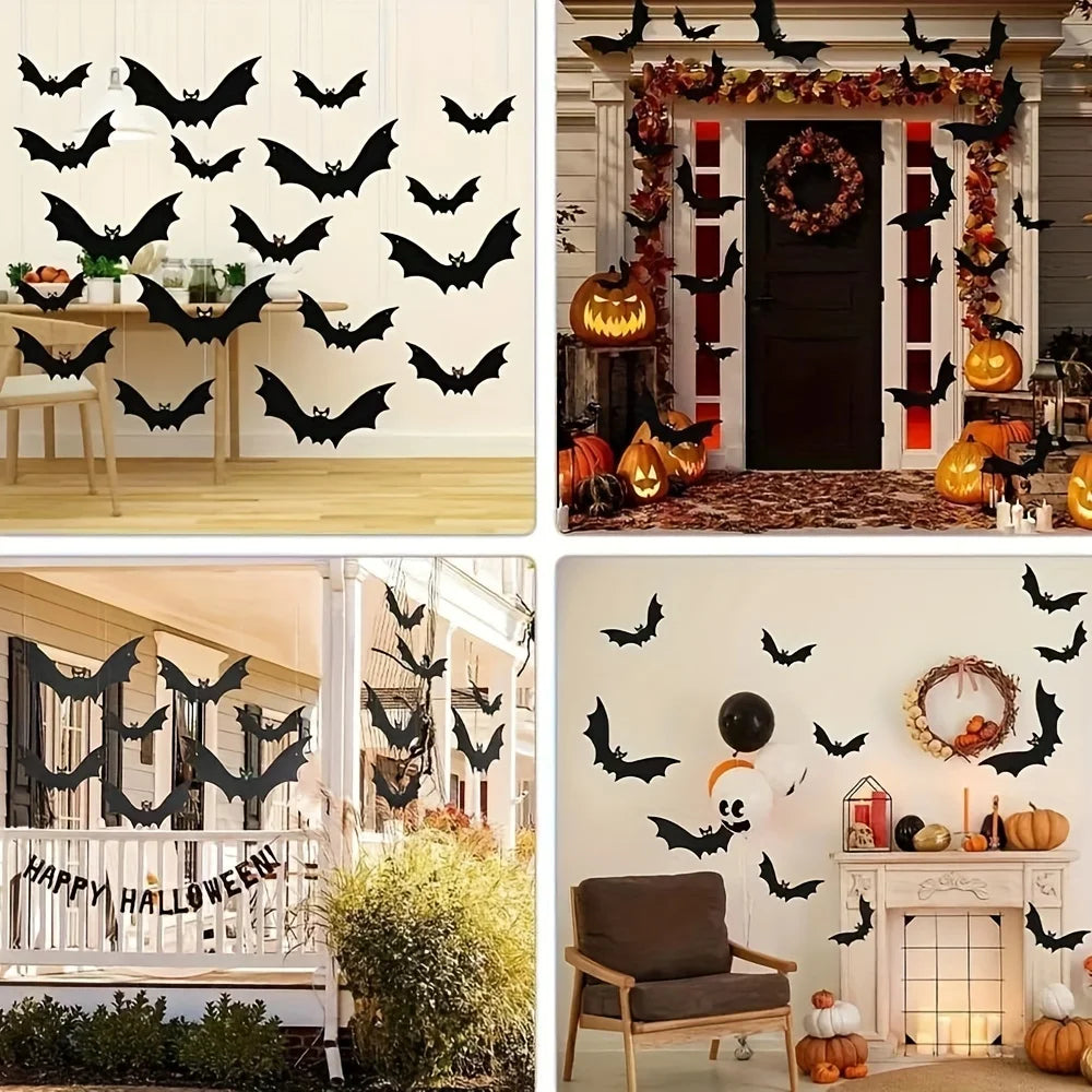 12pcs Hanging Bats Halloween Outdoor Decor Large Flying Plastic Bats 3 Sizes Hang on Trees Porches Yards Lawns Halloween Indoors