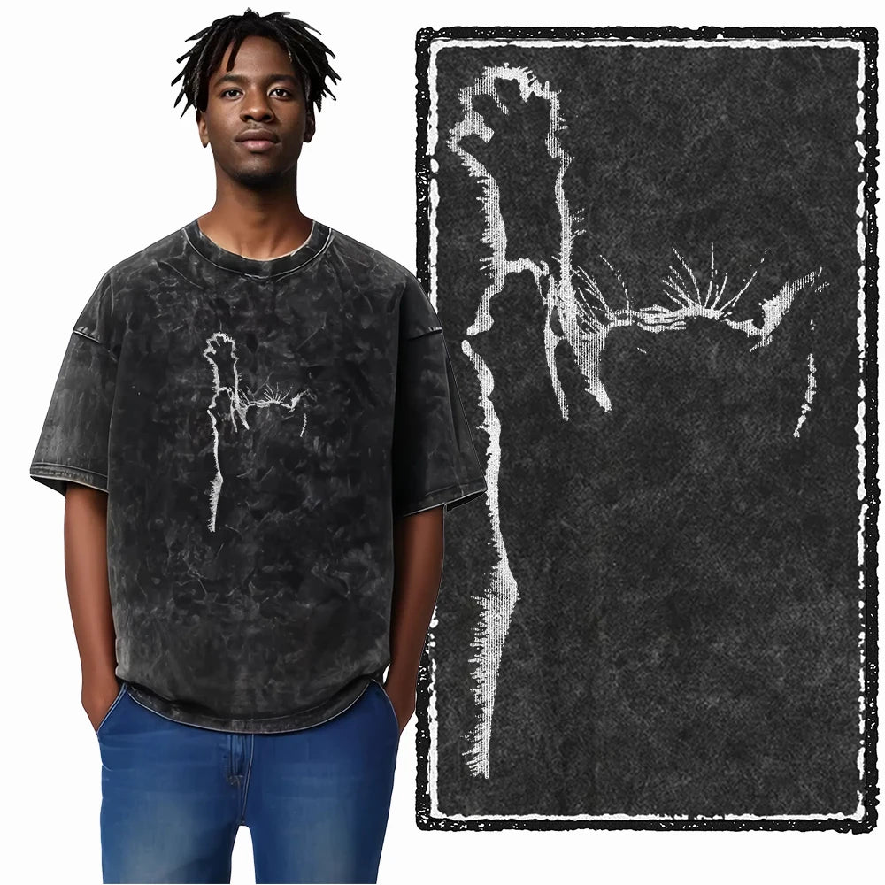 COOLMIND DB Cat Printed Cotton Acid Washed Exclusive Graphic Unisex T Shirt Cool Streetwear Men Tshirts Big Size Tee for Men