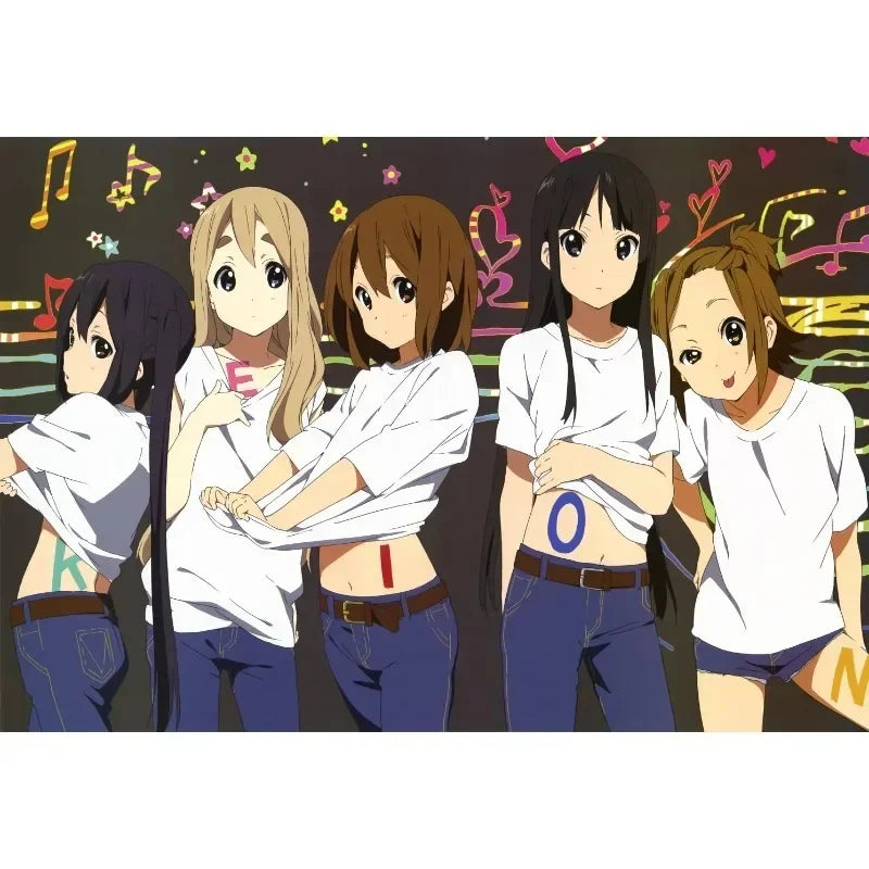 Japan Classic Anime Music K-On! Poster Print Cute Beautiful Girl Band HD 4K Canvas Painting Wall Art Home Living Room Decorative