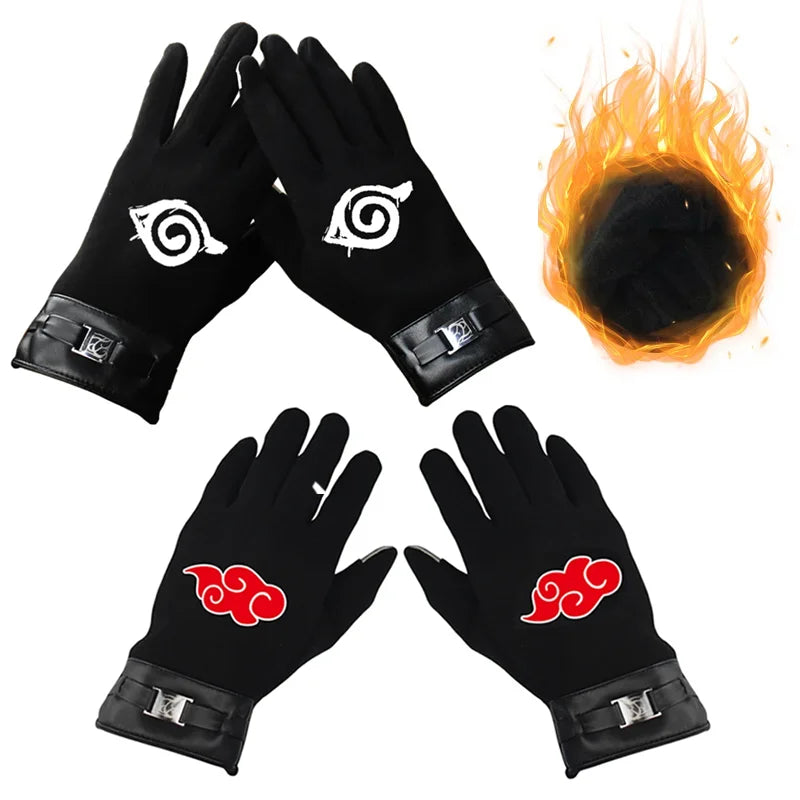 Anime Naruto Slayer Red Cloud Warm Gloves for Women Men Kids Winter Warm Fleece Full Wrap Cotton Touch Screen Gloves Toys Gifts