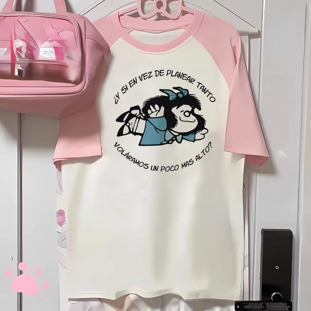 Mafalda tshirt women youthful stretchy anime top female anime clothes