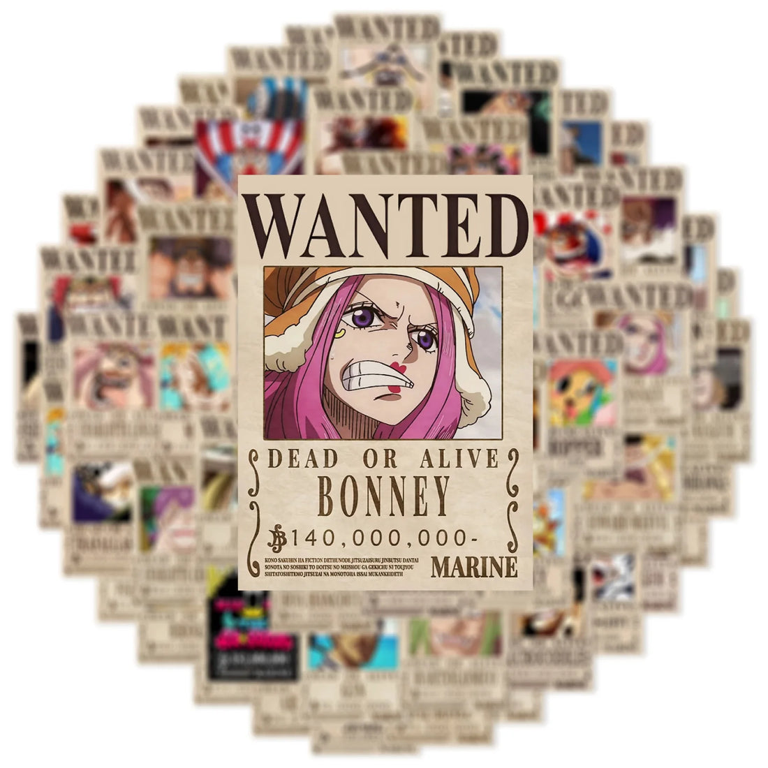 50PCS Anime One Piece Wanted Posters Stickers Cool Graffiti Decals DIY Phone Suitcase Laptop Fridge Wall Decoration Sticker Toy