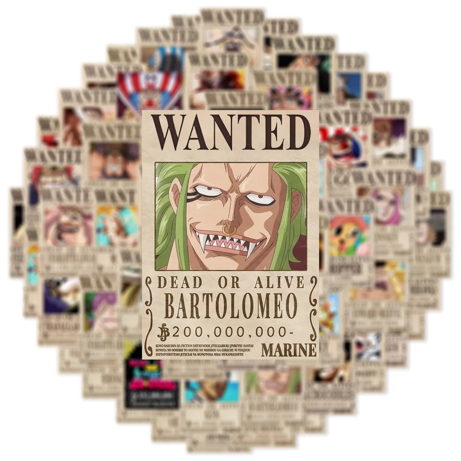 50PCS Anime One Piece Wanted Posters Stickers Cool Graffiti Decals DIY Phone Suitcase Laptop Fridge Wall Decoration Sticker Toy