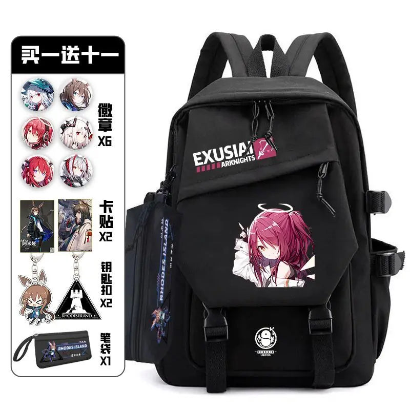 Arknights Backpack with Pain Pack Badge Set Anime Bag Teenagers Schoolbag Students Book Travel Bag Girl Boy Cosplay