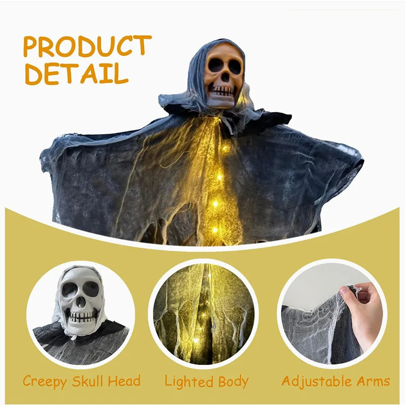 1pcs Halloween Glowing Skull Skeleton Gauze Hanging Ghost Home Outdoor Garden Decoration Halloween Party Horror Ghost Props 2026