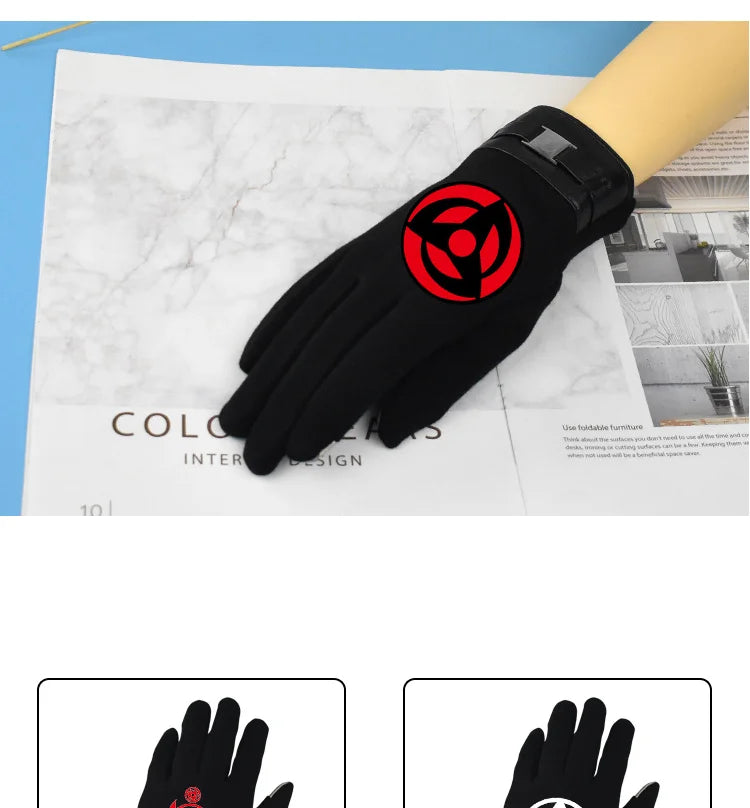 Anime Naruto Slayer Red Cloud Warm Gloves for Women Men Kids Winter Warm Fleece Full Wrap Cotton Touch Screen Gloves Toys Gifts