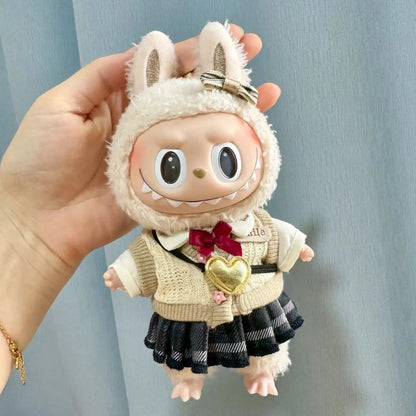 17cm labubu clothes pendant Labubu doll clothes keychain Labubu doll for JK skirt set cute